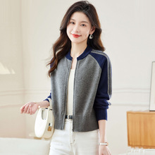 短款毛衣女外套新卡腰棒球服春秋小个子羊毛外搭上衣拉链针织开衫