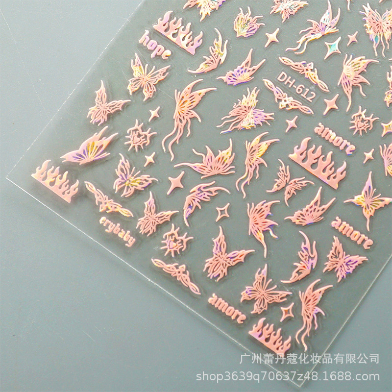 Pegatinas de uñas populares elegantes pétalos blancos semitransparentes mariposa fragmentos de vidrio de Aurora de colores con pegatinas adhesivas para uñas