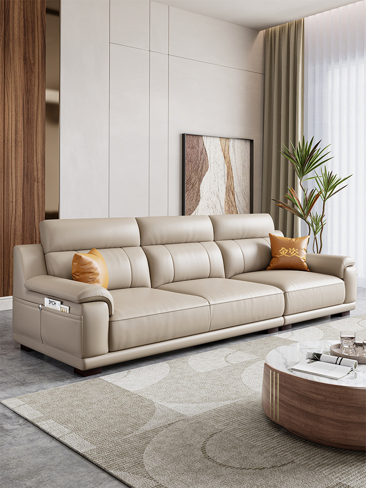 Nordic Sofa Three-Seater First-Layer Cowhide Straight-Row Small Apartment Sofa Living Room Light Luxury Minimalist One-Word Sofa