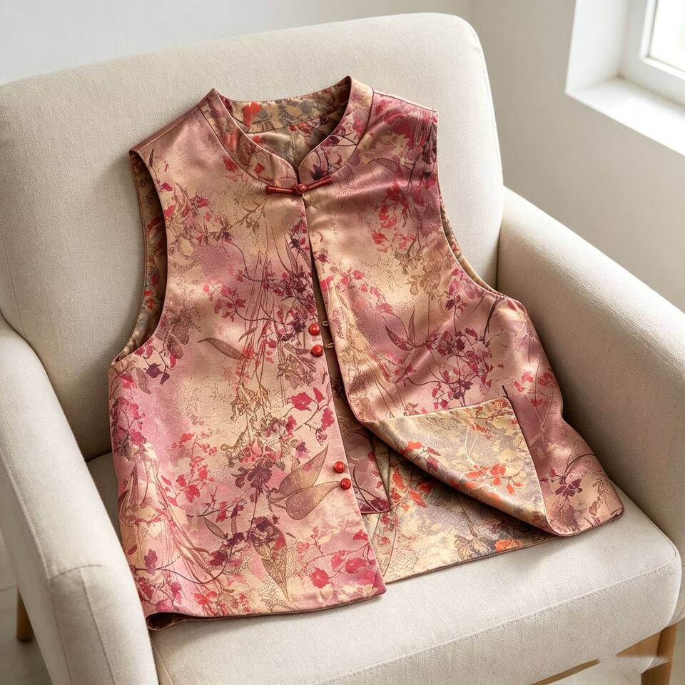 Áo gile không tay dệt jacquard họa tiết nổi, dáng rộng, mặc được hai mặt, dài áo 50–65 cm — Lá phong thu + lá vàng thu, mặc được hai mặt, Lá phong đỏ + lá phong thu, mặc được hai mặt, Lá vàng mùa thu + lá phong đỏ, mặc được hai mặt, Đỏ rực + Xanh ô liu, mặc được hai mặt