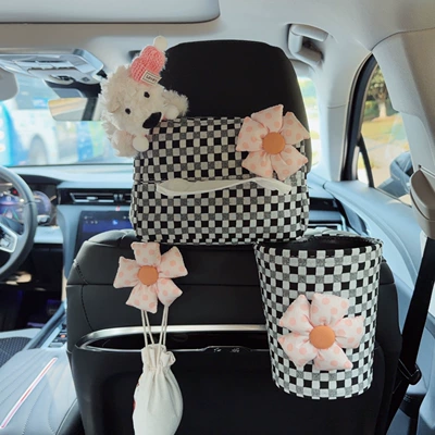 a high-end feel, cute cartoon: Car tissue box/set - pink-hat-west-highland-black-and-white-bubble-pattern-tissue-box-pink-floral-bubble-pattern-trash-bin-pink-floral-hook-seat-version