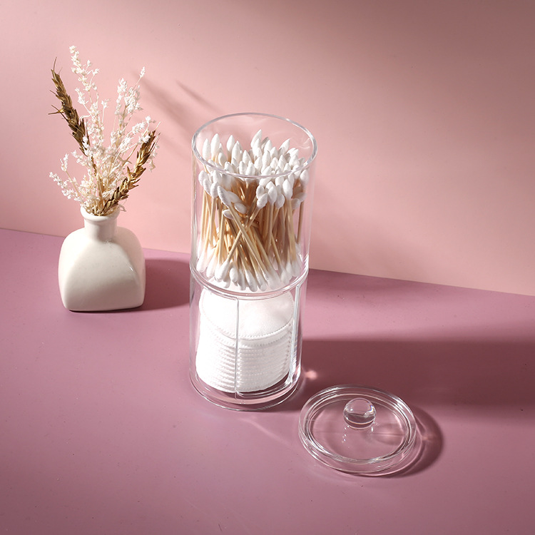 桌面防尘带盖化妆棉收纳盒圆形卸妆棉透明PS梳妆台化妆品收纳整理