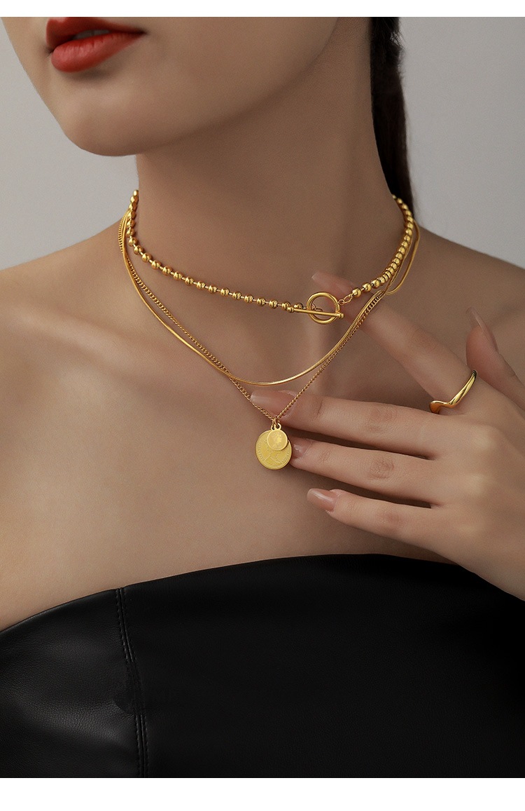 Women's Gender Plating Design Wholesale Jewelry Basic Modern Style Classic Style Geometric Round Titanium Steel Plating Three Layer Necklace Pendant Necklace