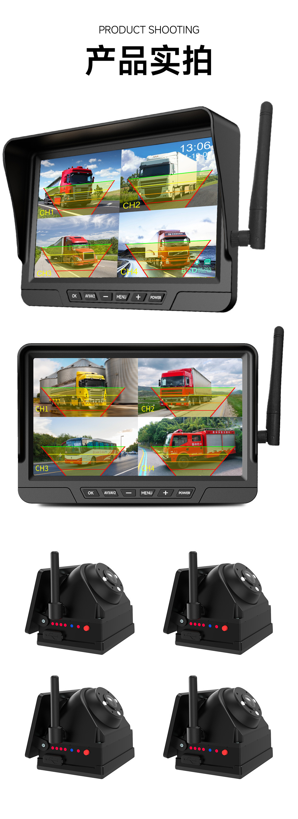 Tk Rv Wireless Monitoring High-Definition 24V Reversing Camera Solar Magnetic Vehicle Dashcam No Wiring Required