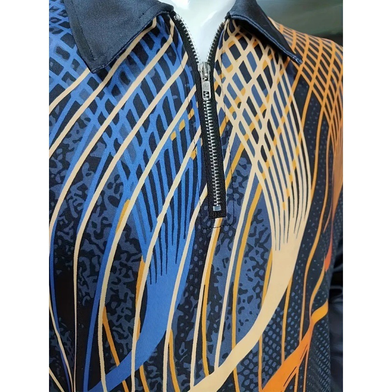 2024 venta caliente transfronteriza impresión 3D de los hombres de primavera y otoño de manga larga solapa suelta cremallera camisa POLO venta directa de fábrica