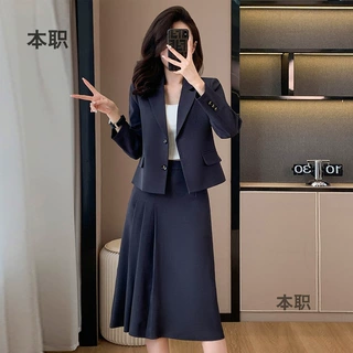 【INS风短款】女春秋小个子西装套裙面试正装套装半身裙职业西服