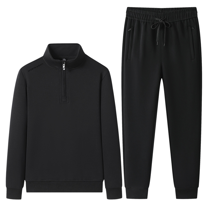 Trajes deportivos de algodón transfronterizo primavera y otoño para hombres medio cremallera de cuello de mediana edad jersey casual camiseta pantalón recto