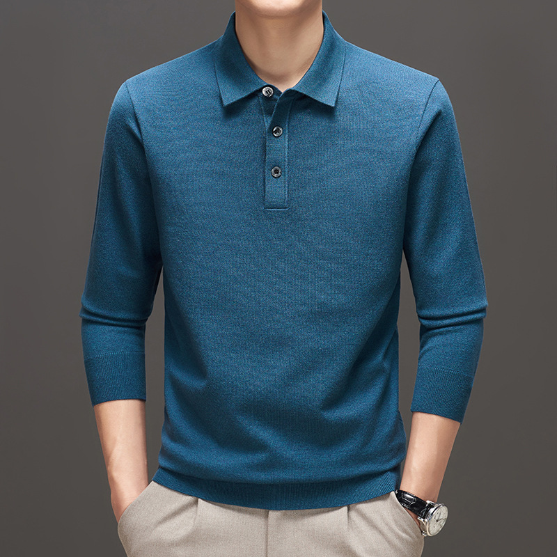 翻领纯色羊毛针织衫男士长袖体恤秋冬新款打底衫休闲时尚保暖毛衣