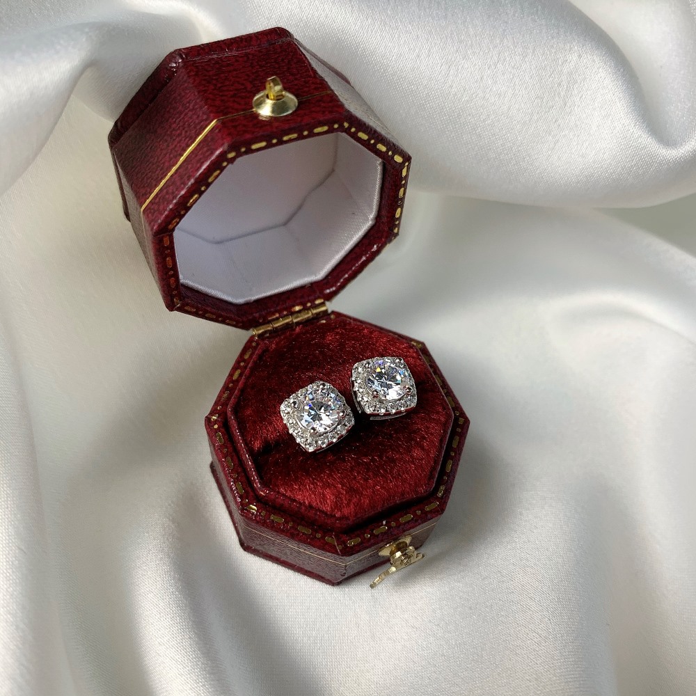 5g Weight Zircon Inlay Material Ear Studs Classification Fashion Square Sterling Silver Plating Inlay Zircon Ear Studs 1 Pair