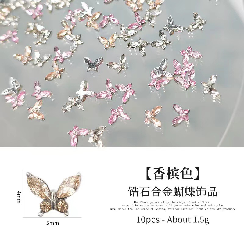 Manicure flash mini mariposa joyería aleación cristal zircón ultra brillante ojo de caballo accesorios taladro de uñas tridimensional al por mayor
