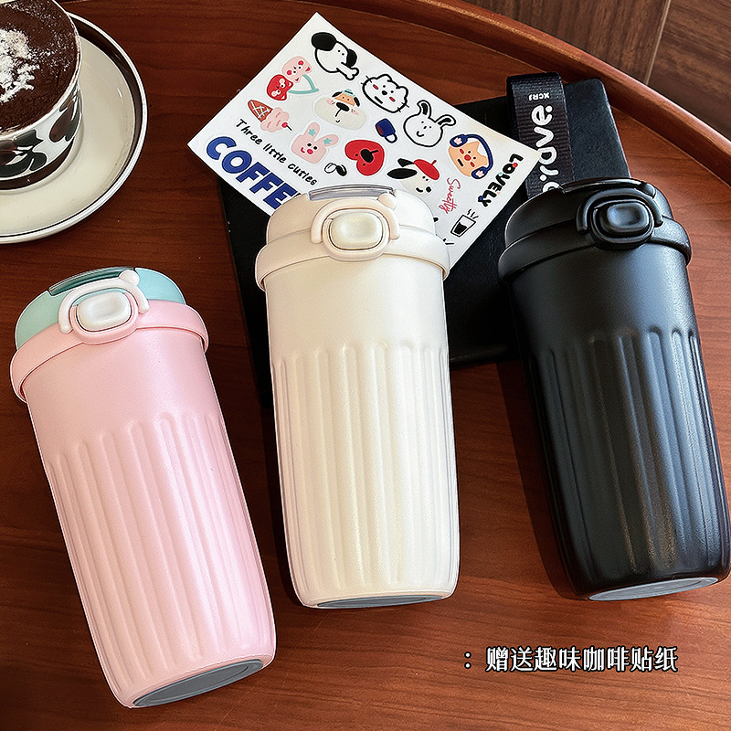 304 Stainless Steel Large-Capacity Thermos Cup Office Coffee Cup Portable Anti-Fall Handle Straw Water Cup for Women with Good Looks