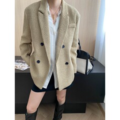 司南 早秋新款 高级复古纹理感廓形正肩显瘦休闲西装外套 SN7814
