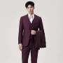 修身结婚男士酒红色西服