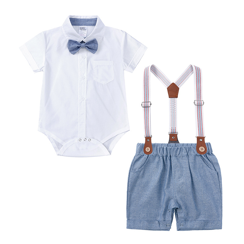 178g Weight Short Sleeve Sleeve Length Cotton Fabric Type Shorts Sets Sets Type British Style Solid Color Cotton Boys Clothing Sets