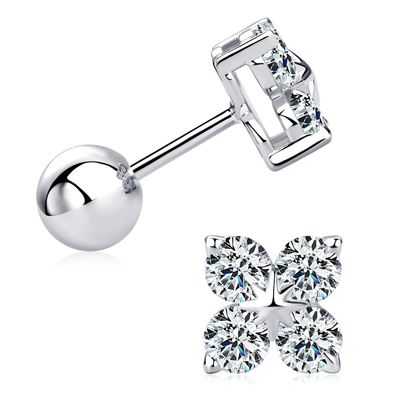 New Girls Silver Jewelry Classic S925 Silver Clover Earrings for Fashion Ladies with Moissanite, Best Gift for Her