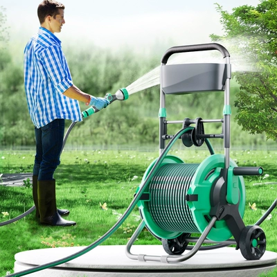 High pressure car wash water gun — and washing cars, hose storage rack
