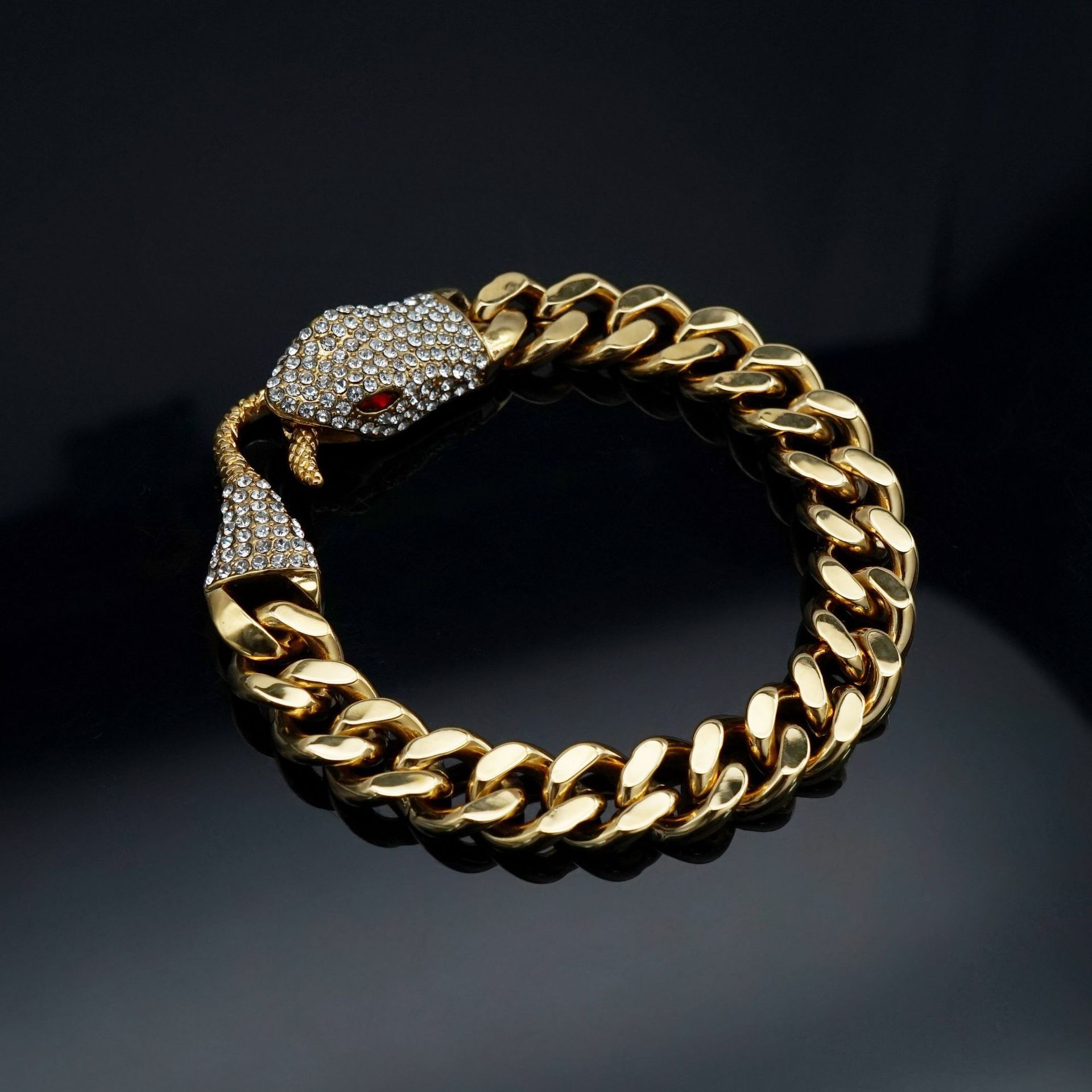 Snake Pattern Men's Gender Hip-Hop Snake Titanium Steel Plating Artificial Diamond Men's Bracelets Men's Chain Bracelets