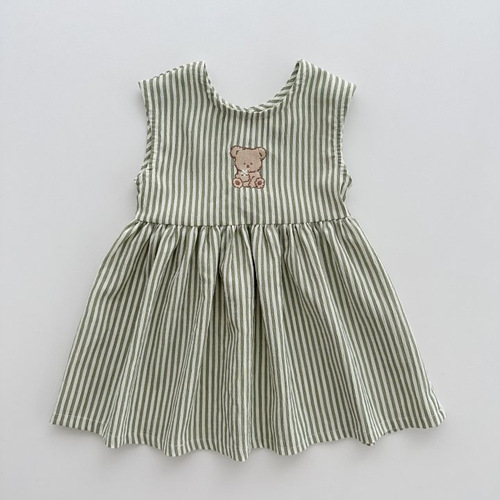Korean version Ins children's dress summer girl's waistcoat small bear striped backless dress for young children princess dress