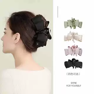 新款超大号法式黑色缎面蝴蝶结抓夹女后脑勺盘发高级感鲨鱼夹头饰