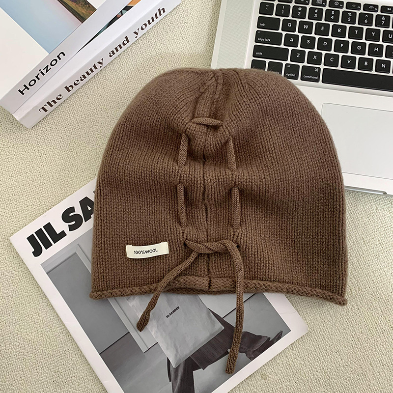 Sombrero de cabeza grande nuevo calentamiento de bordado de lana pura sombrero de punto de luna sombrero de cuerda de dibujo sombrero de pila