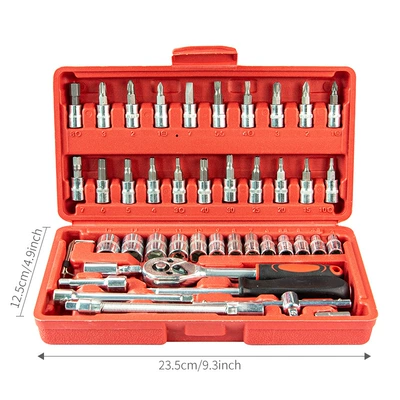 Set, Ratchet Wrench Tool Set, Mühərrik tənzimləmə alətləri - galvanized-red-46-piece-set