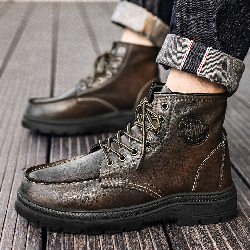 Vintage Martin Boots For Men, Autumn Black British Style High-Top Men's Shoes, Genuine Leather Work Couple Boots, Leathe_vogvips.com