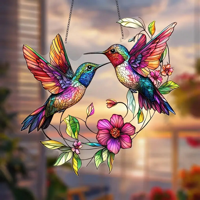 Human, Animal, Flower Pattern Vintage Style, Artistic Style Print Craft Vintage Style Artistic Human Animal Flower Arylic Pendant Window Accessories
