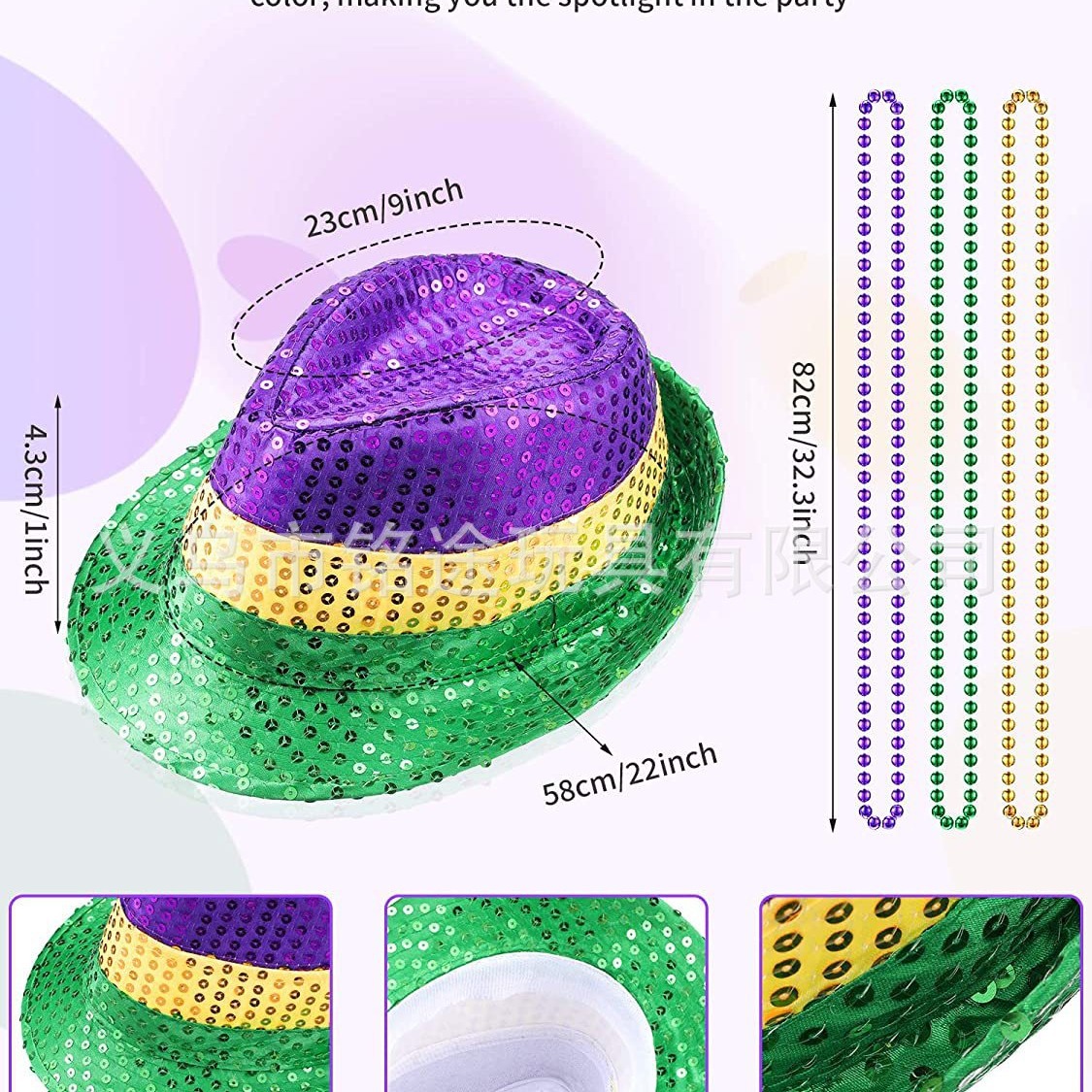Accesorios para el Cabello de Carnaval de Mardi Gras, Máscara Tricolor, Corbata de Moño, Cadena de Cuentas Electrochapadas, Conjunto para Fiesta de Carnaval