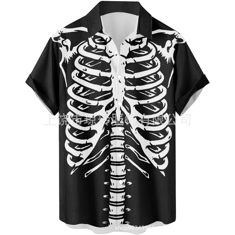 Cross-Border Summer Digital Print Short-Sleeved Shirt for Men, Hawaiian Style Trendy Skull, Dragon, Fish, and Crocodile Pattern Casual Shirt Cross-Border Summer Digital Print Short-Sleeved Shirt for Men, Hawaiian Style Trendy Skull, Dragon, Fish, and Crocodile Pattern Casual Shirt