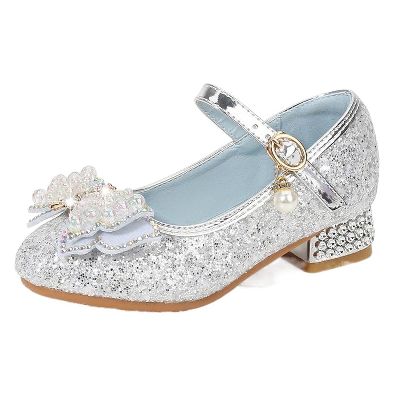 Zapatos de princesa para niñas nuevos zapatos de bebé primavera y otoño zapatos de cuero de fondo suave niña tacones altos zapatos de cristal para niños zapatos individuales