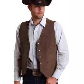 跨境专供外贸男装独立站男士休闲一字马甲修身西装马甲复古