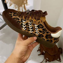 真马毛豹纹德训鞋女2025秋冬新款复古轻便时尚休闲百搭小众板鞋