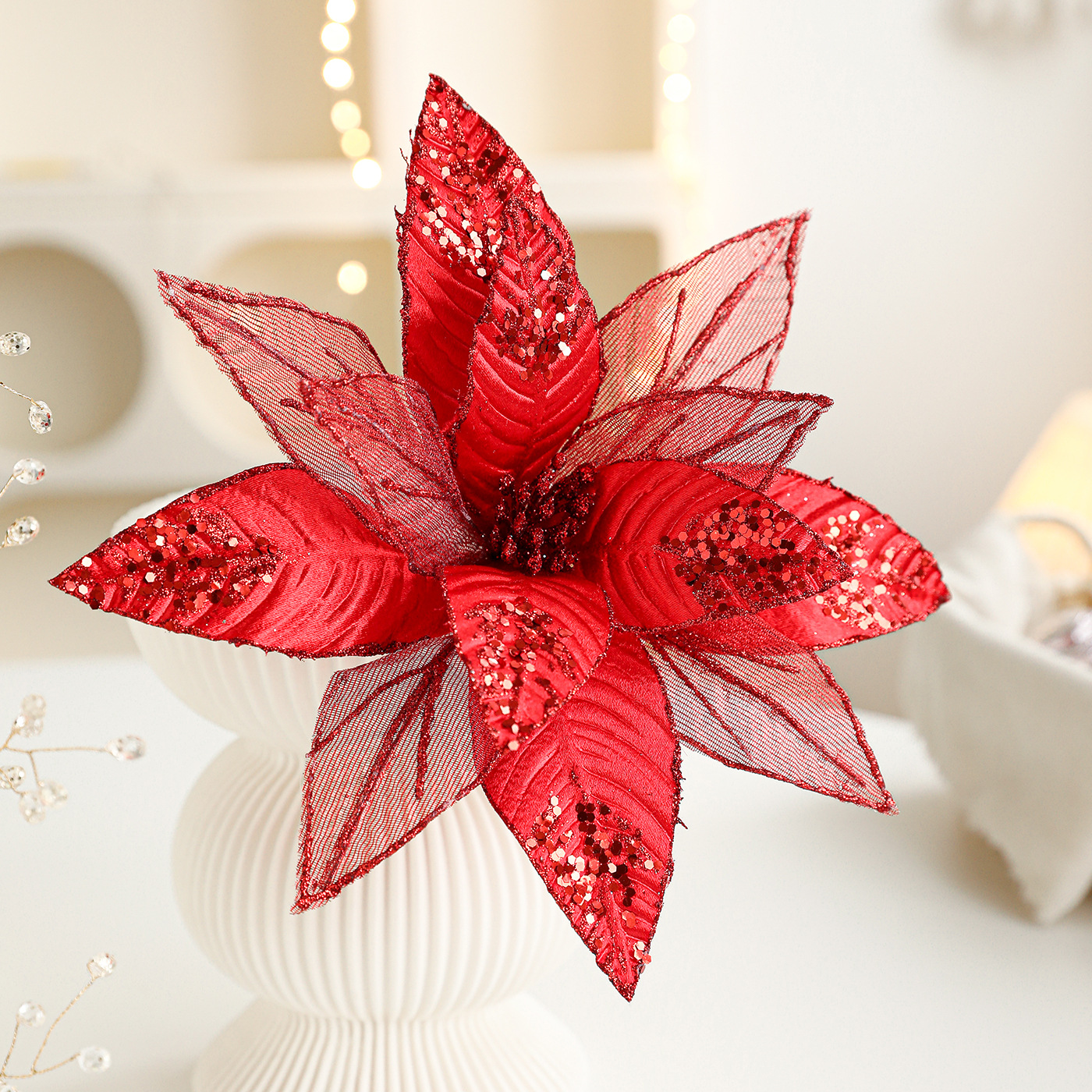29CM tela flor de imitación de sequela hilo de malla flor de Navidad decoración floral decoración de guirlandas de Navidad