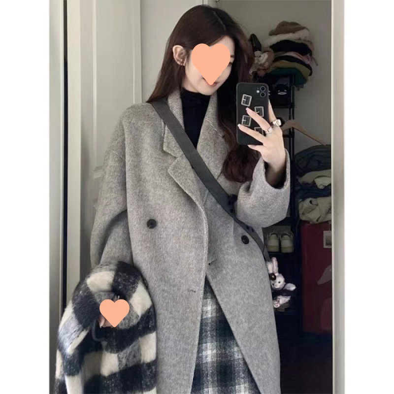 毛呢大衣女中长款2025春秋新款赫本风气质小个子宽松韩系呢子外套|undefined