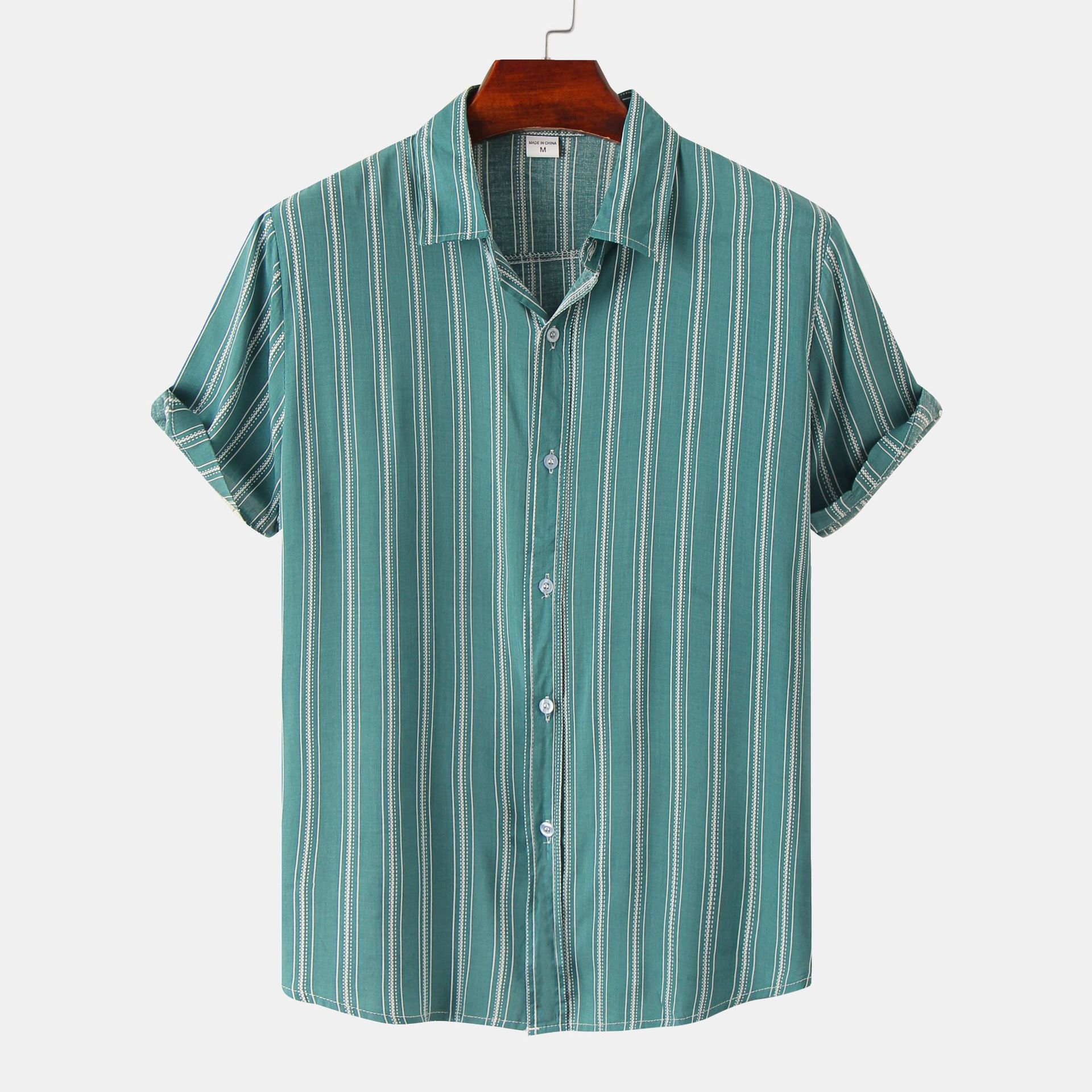 Comercio exterior transfronterizo ropa de hombre 2022 primavera y verano nuevos hombres a rayas slim fit popular todo partido camisa de manga corta ropa de hombre al por mayor
