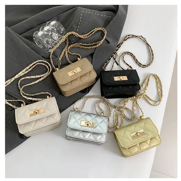 Women's Chain Bag, Small Bag, Women's Crossbody Silver Bag, Rhombus Pattern Hot-Selling Women's Bag, Mini Square Bag, Crossbody Bag