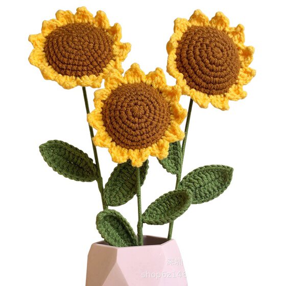Sunflower Finished Hand-woven Flower bouquet Wool Flower Graduation Gift for Girl Girlfriend's Birthday Teacher