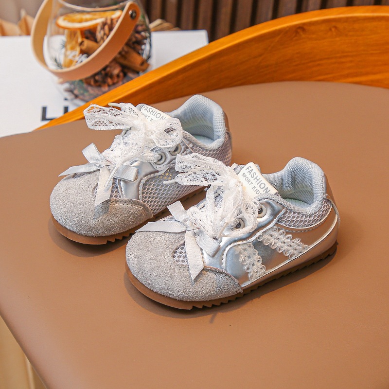 Girls' Princess Style Lace Bow Sneakers Breathable Casual Shoes Hollowed out Summer New Arrival 2026 Sweet Lace_voghion.com