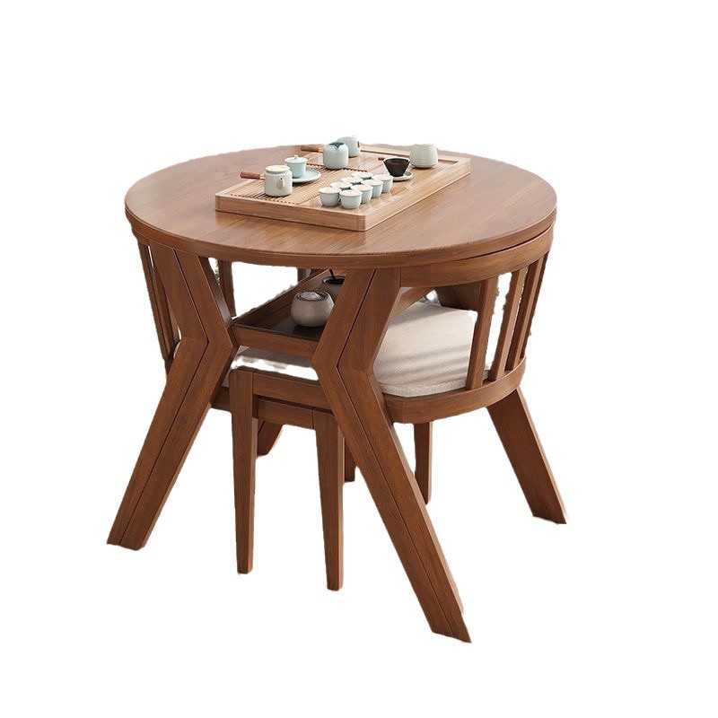 Salón de madera tronco balcón ocio mesas y sillas tres piezas conjunto pequeño conjunto de madera sólida mesa de té una mesa dos sillas mesa redonda combinación