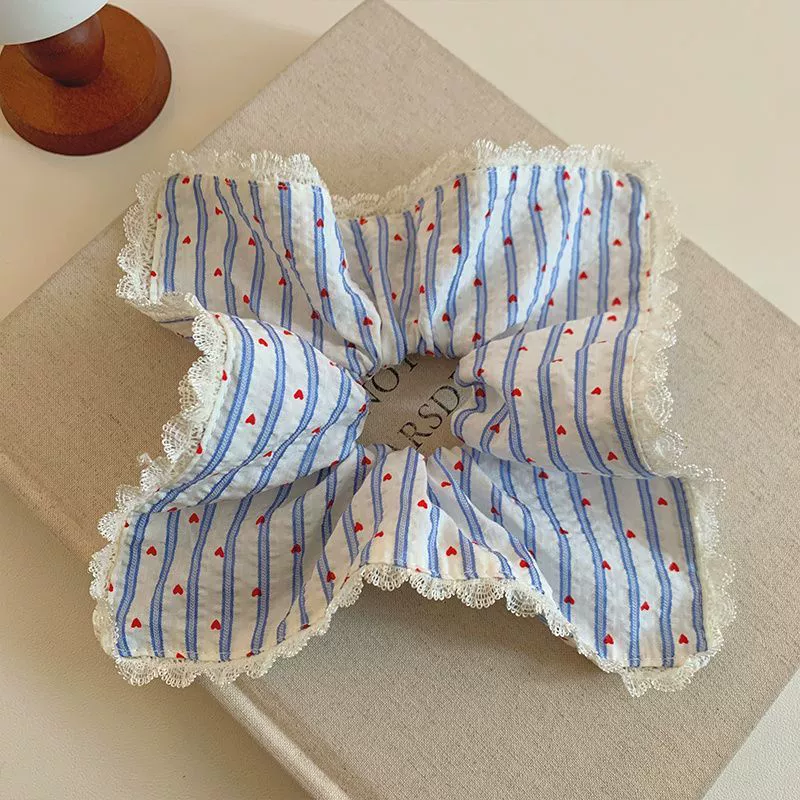 Новая синяя полосатая резинка для волос, модная резинка для волос в горошек с красным сердцем, повседневная универсальная резинка для волос для девочек, элегантная веревка для волос