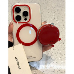 韓国系シンプルな赤いリンゴの磁気吸引サポートはi代子16promaxリンゴ15p携帯電話のケース14の新型13を適用します。