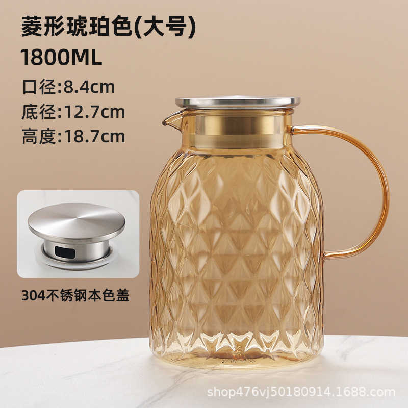 1800ML 브라운 쇼트 다이아몬드 주전자-304 스틸 뚜껑