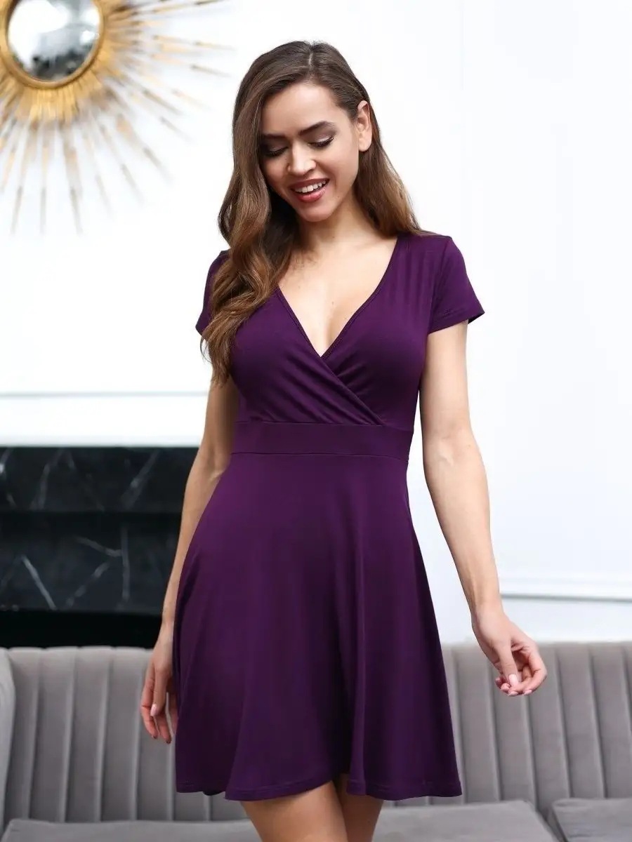 Ropa de mujer de comercio exterior europeo y americano Amazon nuevo cuello en V color sólido manga corta casual hogar columpio grande Vestido de punto de mujer image 9