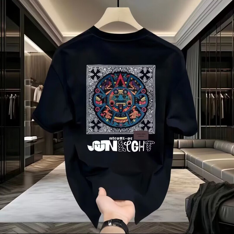 Summer New American Heavyweight Pure Cotton Fun Printed Short-Sleeved T-Shirt Men's Trendy Brand Loose Casual Plus Fat Plus Size