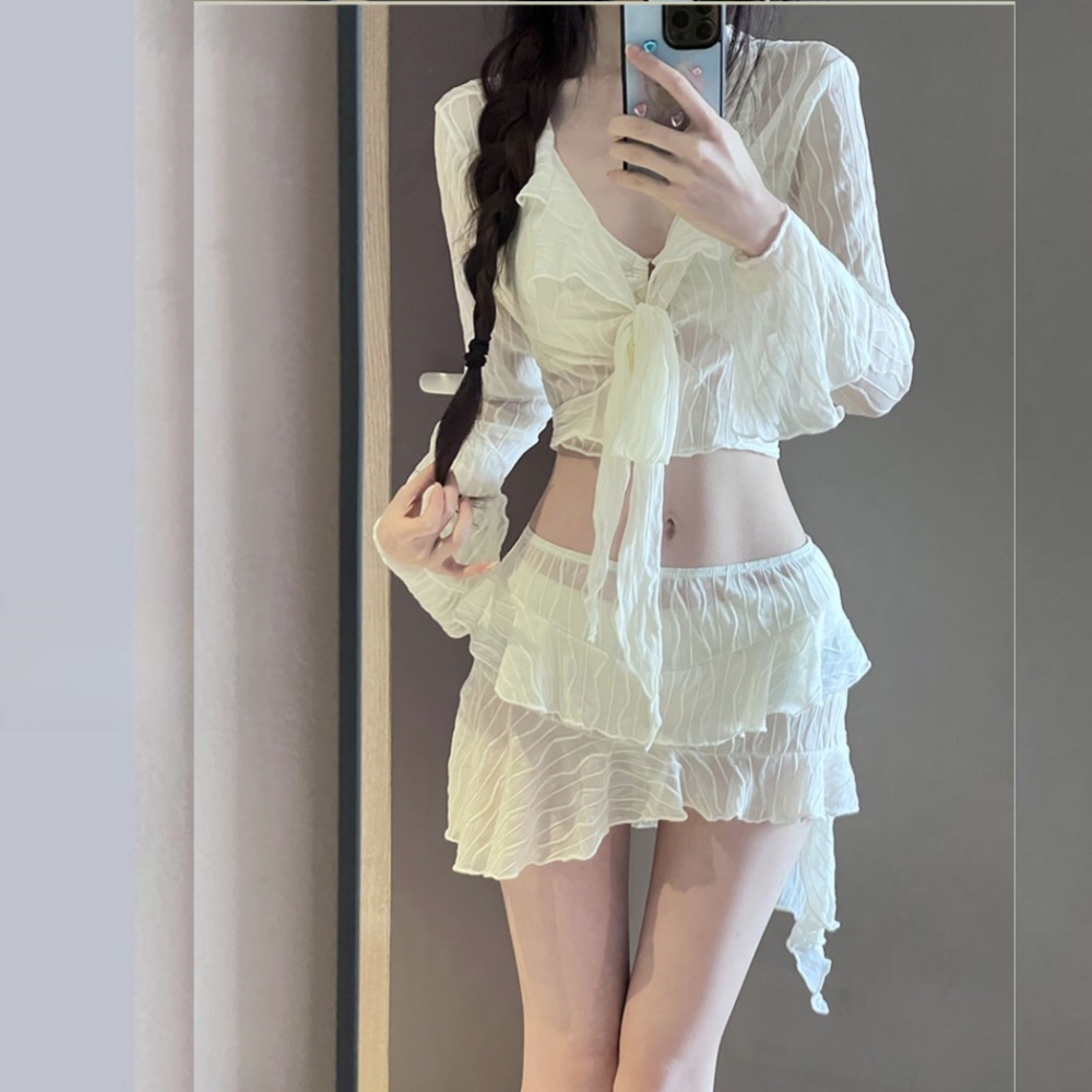 泰越專供泳衣女比基尼2024新款顯瘦遮肚四件套性感分體度假泡溫泉