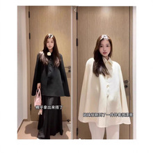 发财宅女毛呢斗篷披肩外套白色百搭短款 双面羊毛呢子大衣