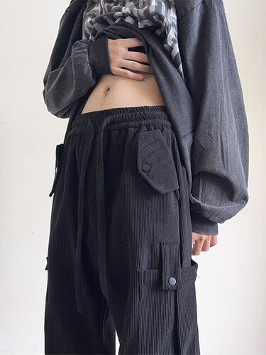 Men's winter and autumn corduroy work pants, loose straight-leg pants, fashionable plus-size wide-leg casual long pants