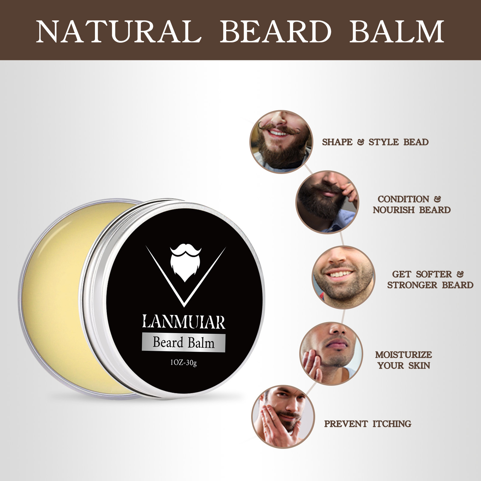 Men's 30g Beard Ointment Beard Wax Beard Wax Essential Oil Moisturizes Softness Care Beard Beard Ointment Cross-border Foreign Trade
