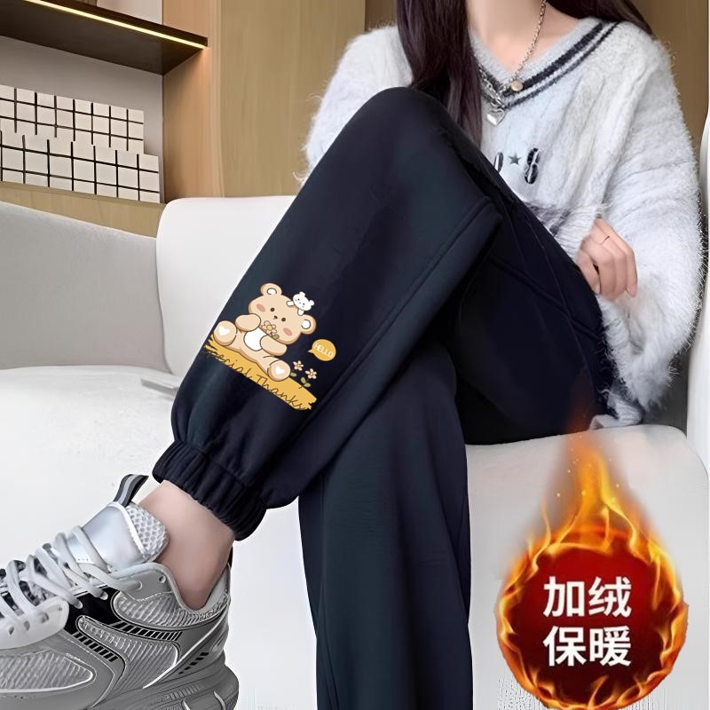 Sanhua Bear 레깅스 블랙 팬츠 플러스 벨벳