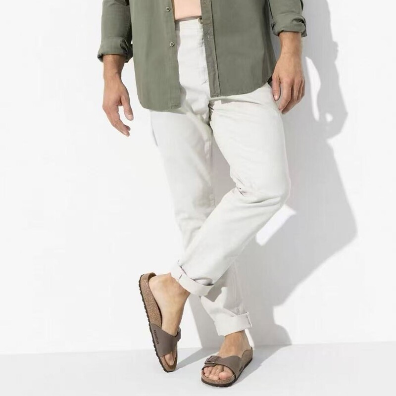 Irkenstock Birkenstock Flats for Men and Women, Fashionable and Comfortable Cork Madrid One-Strap Single-Buckle Slippers for Couples